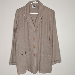 𝅺JOHNNY Was Linen Chore Jacket Shaket Small Tan 4 Button Beautiful! 🤎🤍🤎🤍